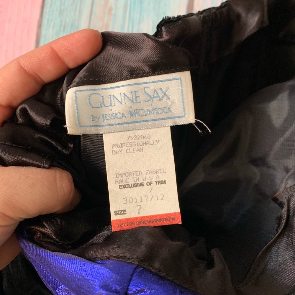 Vintage 80s Gunne Sax Black and Blue mini dress - Picture 7 of 10